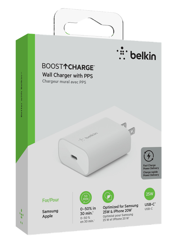 Adapter sạc nhanh 1 cổng Belkin 25W USB-C chuẩn PD/PPS
